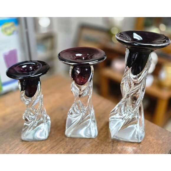 LaChausse Studio Glass Candlestick Trio – Francis Le Salle, New Orleans (NOLA) - Picture 3 of 12